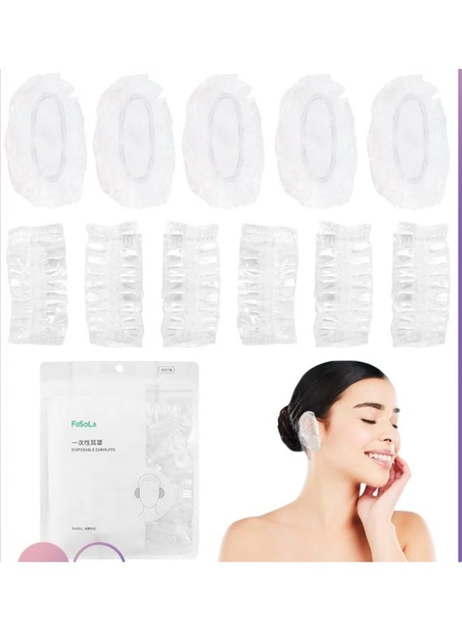 100 حزمة واضحة واقية الأذن القابلة للتصرف ، غطاء الأذن البلاستيكي المقاوم للماء للاستحمام وصبغة الشعر ، واكسسوارات المنتجع الصحي والصالون (حجم واحد) - Image 1