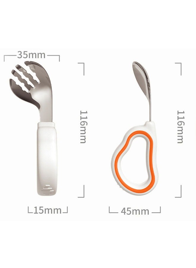 Baby Fork and Spoon Set, Baby cutlery set,316 stainless steel spoon,2Pcs Baby complementary food training spoon,Ring Silicone handle curved spoon,Easy grip  - Image 2