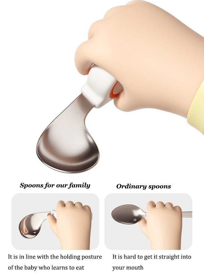 Baby Fork and Spoon Set, Baby cutlery set,316 stainless steel spoon,2Pcs Baby complementary food training spoon,Ring Silicone handle curved spoon,Easy grip  - Image 4