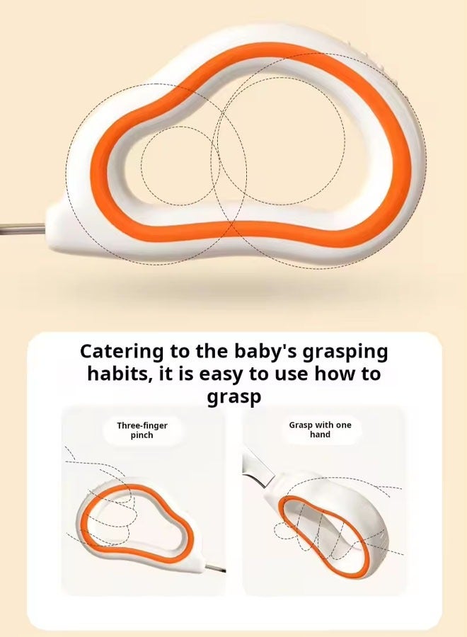 Baby Fork and Spoon Set, Baby cutlery set,316 stainless steel spoon,2Pcs Baby complementary food training spoon,Ring Silicone handle curved spoon,Easy grip  - Image 5