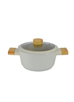 Homemaker 9-Pieces Swiss Crystal High Quality Ceramic Coating Non-Stick Cookware Set - Glass Lids With Protective Silicon Edge - Natural Wood Handles and Knobs - 3 Deep & 1 Low Casseroles - 1 Frypan - Beige  - Image 2