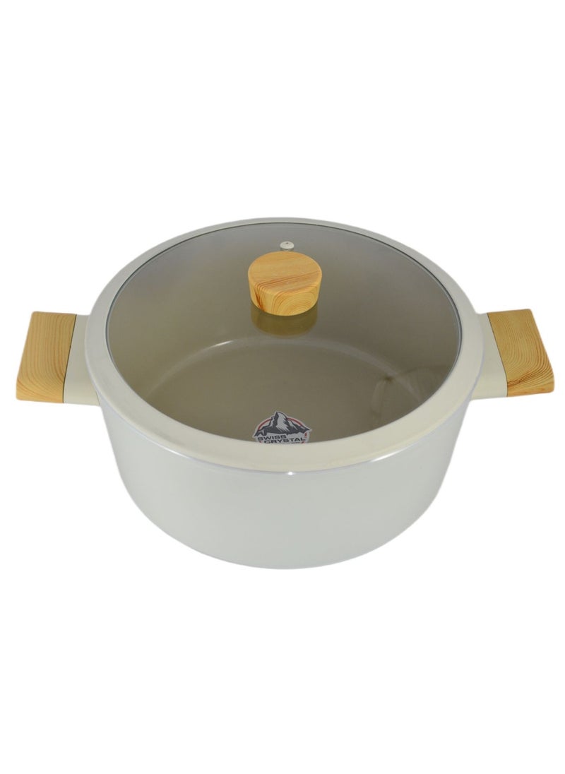 Homemaker 9-Pieces Swiss Crystal High Quality Ceramic Coating Non-Stick Cookware Set - Glass Lids With Protective Silicon Edge - Natural Wood Handles and Knobs - 3 Deep & 1 Low Casseroles - 1 Frypan - Beige  - Image 4