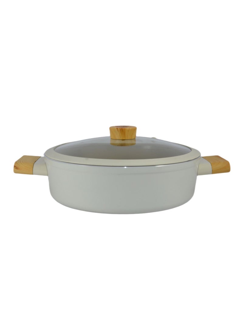 Homemaker 9-Pieces Swiss Crystal High Quality Ceramic Coating Non-Stick Cookware Set - Glass Lids With Protective Silicon Edge - Natural Wood Handles and Knobs - 3 Deep & 1 Low Casseroles - 1 Frypan - Beige  - Image 5