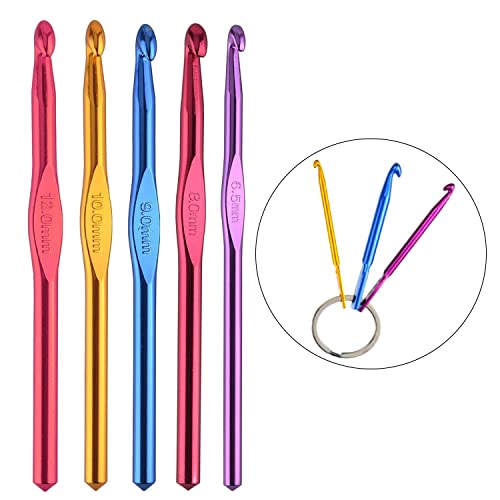 Weabetfu Large Size Aluminum Crochet Hook Set 6.5m(K)/8mm(L)/9mm(M)/10mm(N)/12mm(O) Knitting Needles Craft Weave Yarn Set - Mini Keychain Set Included - Image 1
