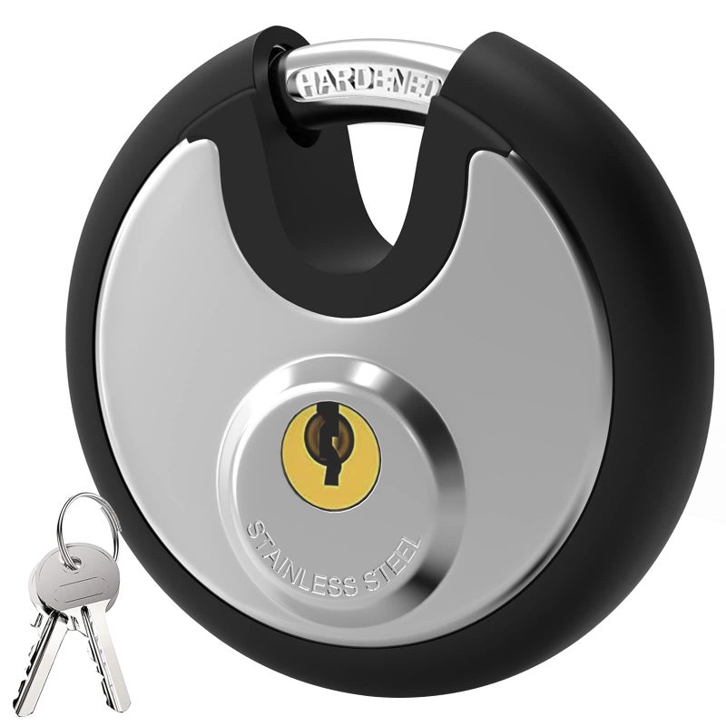 Diyife Key Padlock Outdoor, [Waterproof] [Anti Cut] 70mm Stainless Steel Disc Lock Heavy Duty Padlock Weatherproof with 9.5mm Shackle for Warehouse, Garage, Gate, Shed, Fence (2 Keys, Black) - Image 1