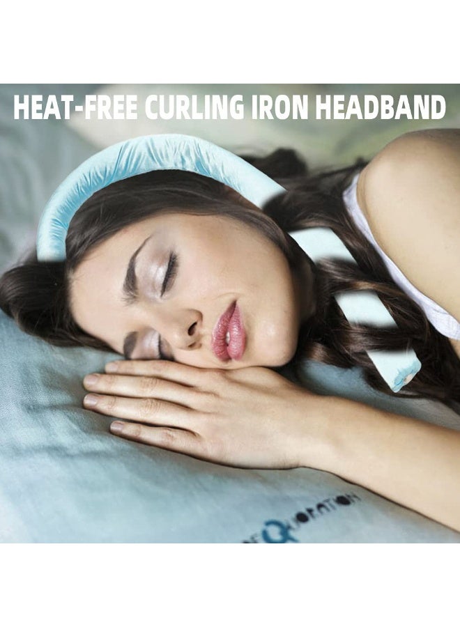 4 Piece Heatless Curling Rod Headband No Heat Silk Ribbon Curling Rod Hair Roller Curls with Hair Claw Clip Lazy Natural Soft Wave DIY Hair Rollers Styling Tool for Sleep in Overnight (Blue) - Image 3