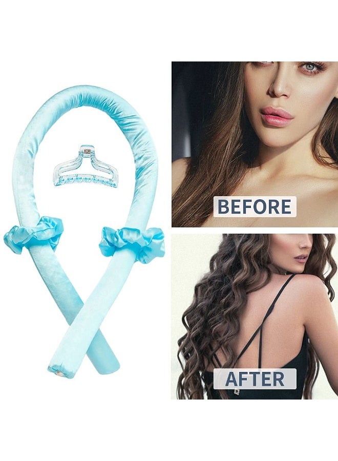 4 Piece Heatless Curling Rod Headband No Heat Silk Ribbon Curling Rod Hair Roller Curls with Hair Claw Clip Lazy Natural Soft Wave DIY Hair Rollers Styling Tool for Sleep in Overnight (Blue) - Image 5