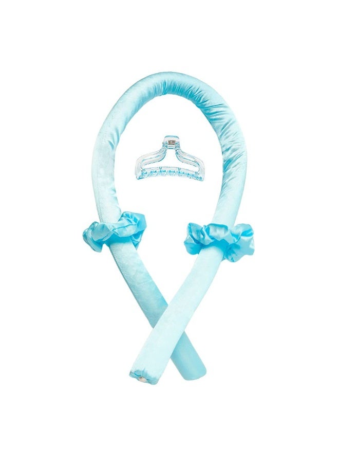 4 Piece Heatless Curling Rod Headband No Heat Silk Ribbon Curling Rod Hair Roller Curls with Hair Claw Clip Lazy Natural Soft Wave DIY Hair Rollers Styling Tool for Sleep in Overnight (Blue) - Image 4