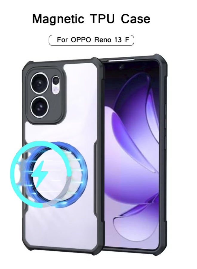Magnetic Case for OPPO Reno 13 F 5G [Compatible with Magsafe] Ultra-Thin Cover Soft TPU Bumper + Acrylic Clear Back Airbags Shookproof Drop - Image 1