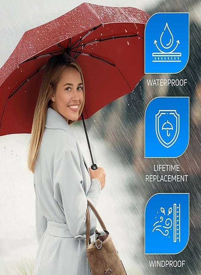Luxoper مظلة سفر لوكسوبر المقاومة للرياح للرجال والنساء، قابلة للطي، تحمي من الأشعة فوق البنفسجية، تفتح وتغلق تلقائياً، مظلات قوية محمولة للفتيات، للسيارة، وللأنشطة الخارجية (أحمر) - Image 3