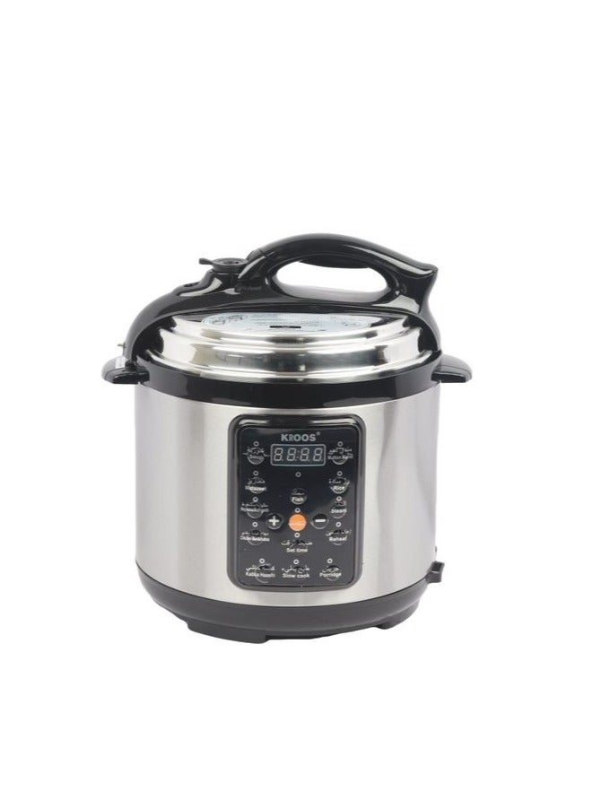 KROOS Electric Pressure Cooker with a Defrosting Grid, the outer body is made of stainless steel, the inner pot is made of aluminum, black/silver - Image 1