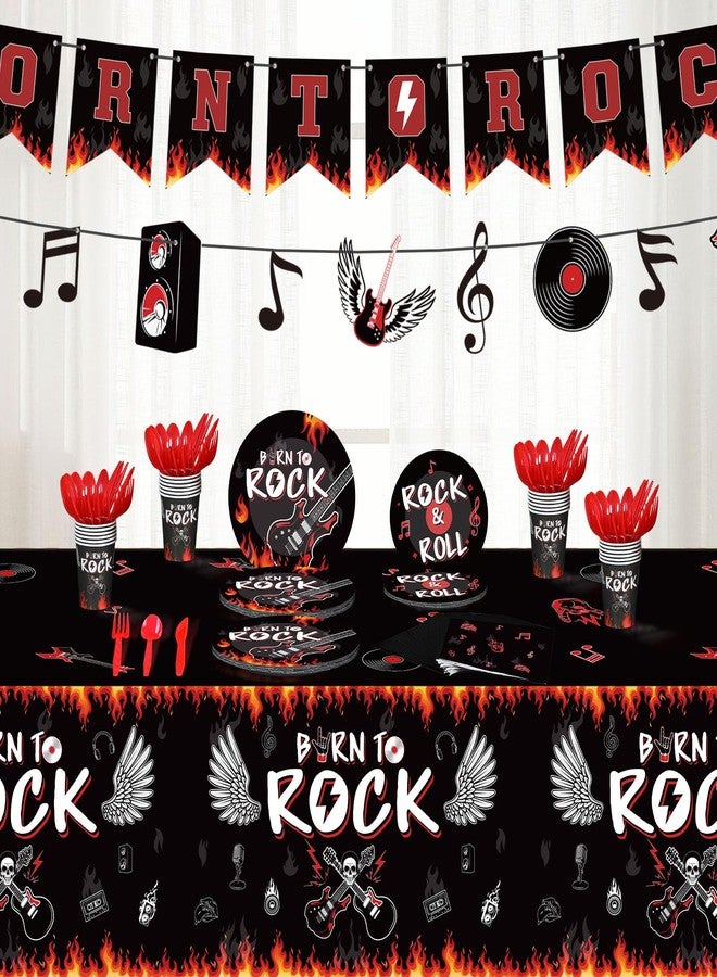 Yaomiao 172 Pcs Rock Theme Party Supplies Born to Rock Banner Music Note Garland Music Party Tableware Set Included Plates Napkins Cups Tablecloth Birthday Decorations - Image 5