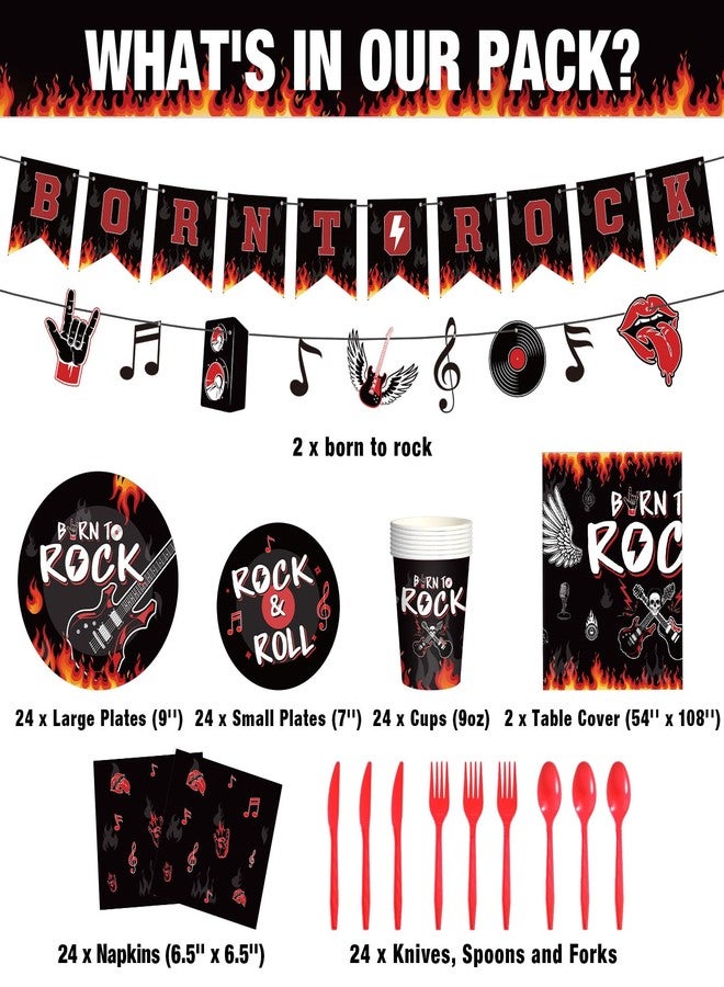 Yaomiao 172 Pcs Rock Theme Party Supplies Born to Rock Banner Music Note Garland Music Party Tableware Set Included Plates Napkins Cups Tablecloth Birthday Decorations - Image 2