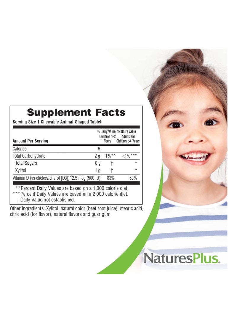 NaturesPlus Animal Parade Vitamin D3 500 IU Black Cherry Flavor - 90 Animal-Shaped Tablets - Image 2