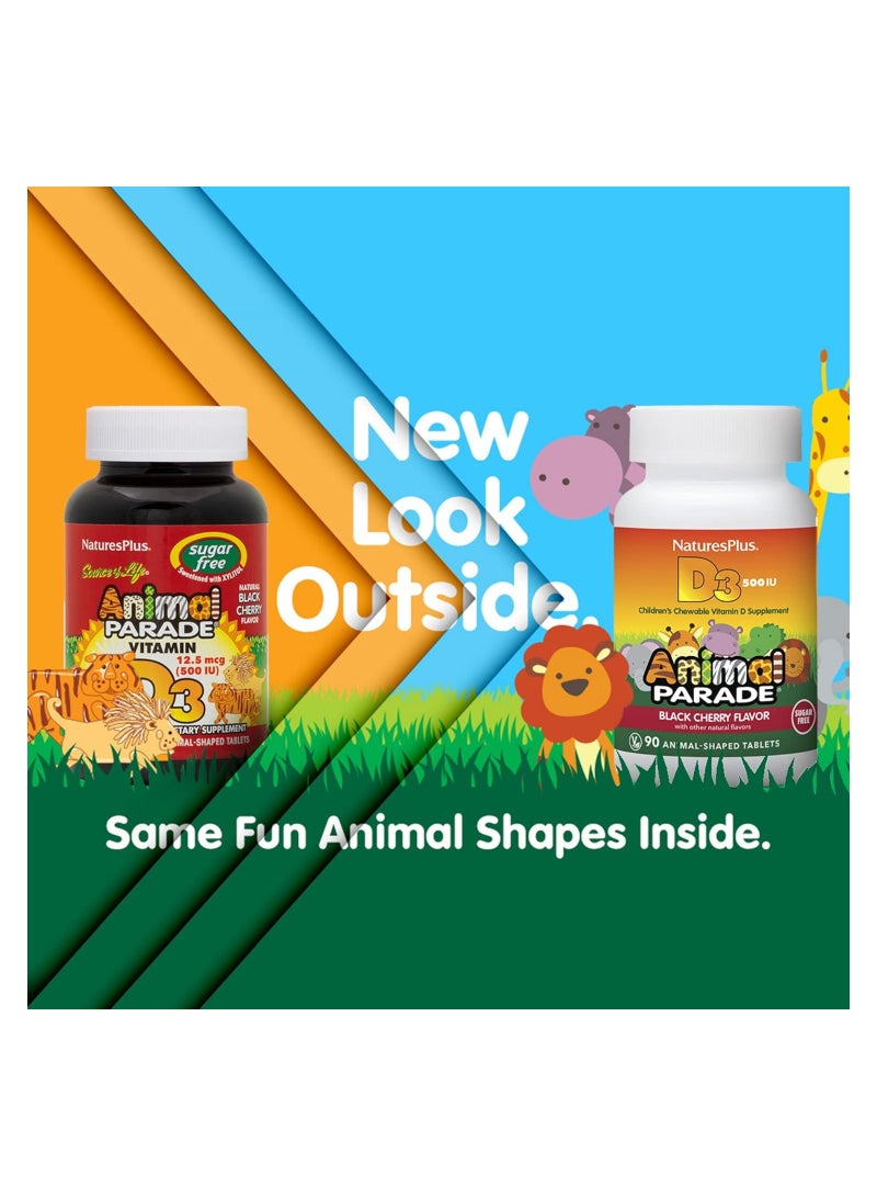 NaturesPlus Animal Parade Vitamin D3 500 IU Black Cherry Flavor - 90 Animal-Shaped Tablets - Image 5
