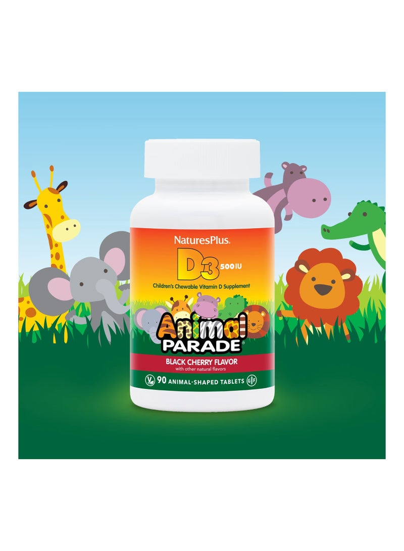 NaturesPlus Animal Parade Vitamin D3 500 IU Black Cherry Flavor - 90 Animal-Shaped Tablets - Image 3