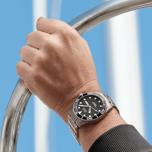 MIDO Ocean Star 200C Titanium - Swiss Automatic Diving Watch for Men - 42.5mm Stainless Steel Case - Rotating Ceramic Bezel - Black Wave-Design Dial with Day,Date Calendar - Stainless Steel Bracelet - M0424304405100 - Image 2