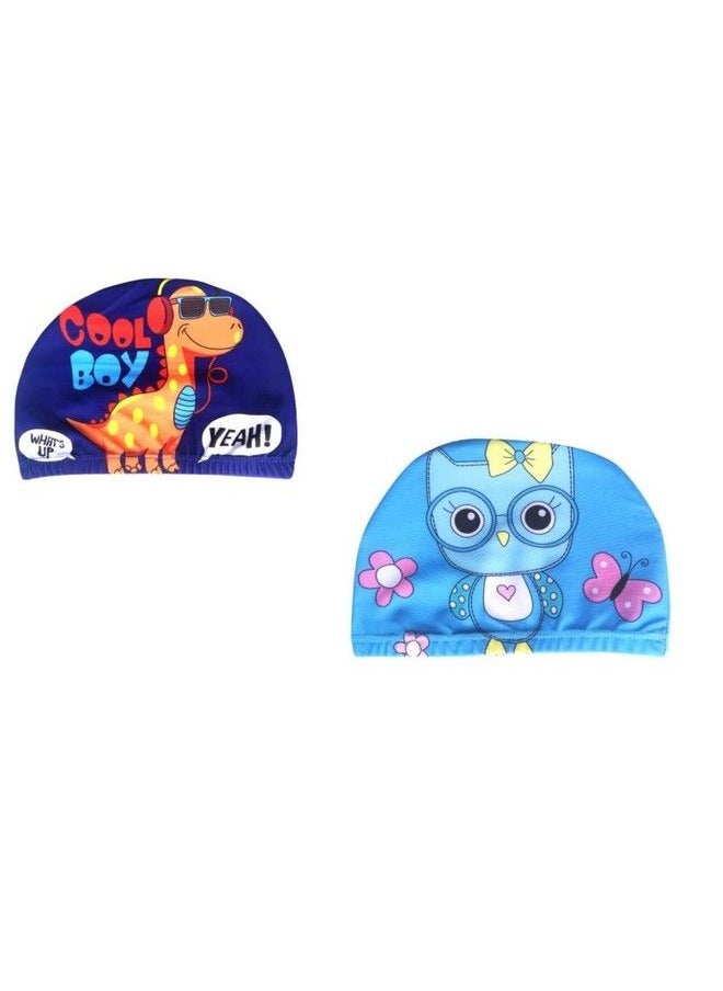 El Regalo 2 Pcs Swim Cap Kids Toddlers Comfortable Breathable Polyester Fabric Swimming Caps Cute Cartoon Dolphin Shark Owl Mermaid Fairy Unicorn Giraffe Swim Caps (Dinosaur & Blue Owl)  - Image 2