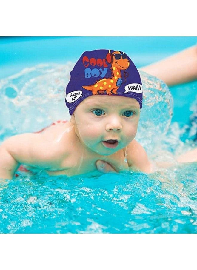 El Regalo - 2 Pcs Swim Cap Kids Toddlers Comfortable Breathable Polyester Fabric Swimming Caps Cute Cartoon Dolphin Shark Owl Mermaid Fairy Unicorn Giraffe Swim Caps (Dinosaur & Blue Owl) - Image 1