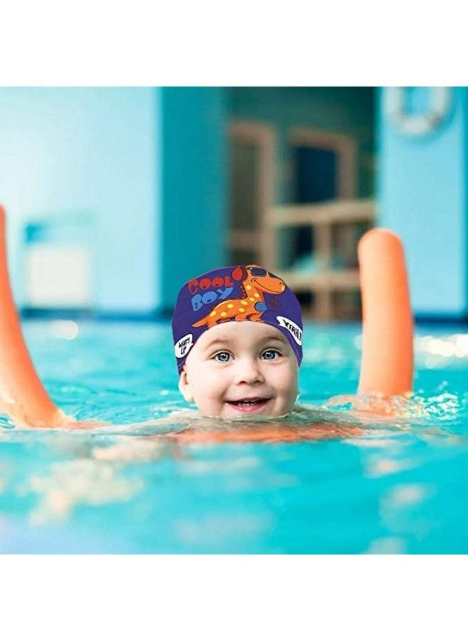 El Regalo 2 Pcs Swim Cap Kids Toddlers Comfortable Breathable Polyester Fabric Swimming Caps Cute Cartoon Dolphin Shark Owl Mermaid Fairy Unicorn Giraffe Swim Caps (Dinosaur & Blue Owl)  - Image 3