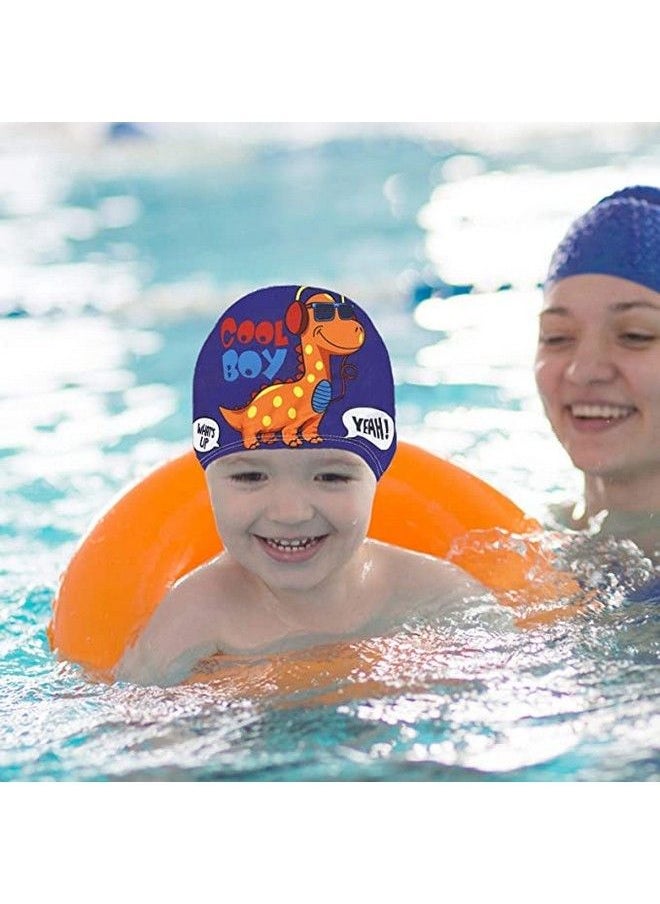 El Regalo 2 Pcs Swim Cap Kids Toddlers Comfortable Breathable Polyester Fabric Swimming Caps Cute Cartoon Dolphin Shark Owl Mermaid Fairy Unicorn Giraffe Swim Caps (Dinosaur & Blue Owl)  - Image 5