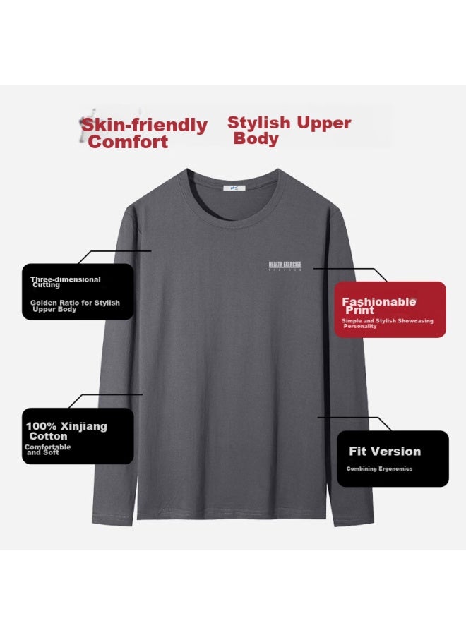 Warrior Long-sleeve T-shirt For Men, Spring And Autumn Round Neck Printed Sports Long-sleeve, Versatile Pure Cotton Breathable Undershirt, Men's Clothing - Image 3