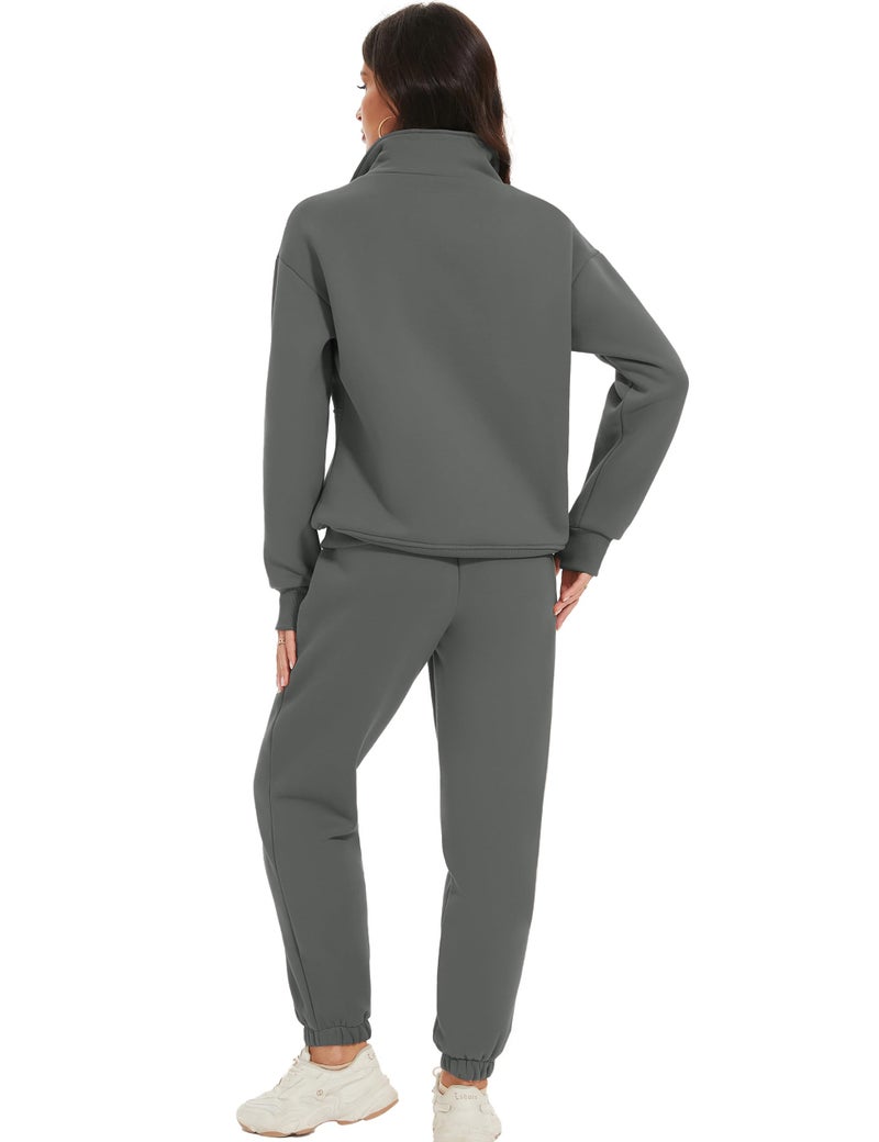 Eisctnd Womens Fleece 2 Piece Sweatsuit Lounge Set Long Sleeve Sweatshirt Jogger Pants Tracksuit Sweatsuit 2024 Fall Sets(DarkGrey-S) - Image 4