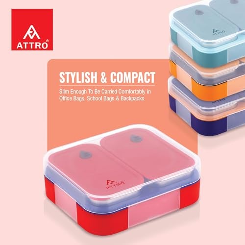 ATTRO Admire 2 Insulated Lunch Box | 2 Removable Stainless Steel Containers with Lids | BPA-Free, Food Grade, Leak-Proof| Ideal for School, Office & Outdoor Use| 800ml, Cherry Red - Image 3