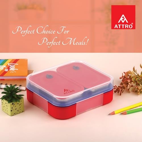 ATTRO Admire 2 Insulated Lunch Box | 2 Removable Stainless Steel Containers with Lids | BPA-Free, Food Grade, Leak-Proof| Ideal for School, Office & Outdoor Use| 800ml, Cherry Red - Image 2