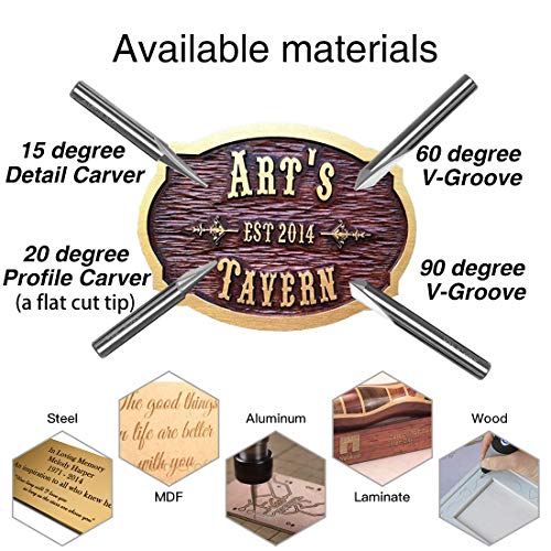SILIVN Engraving CNC Wood Carving Router Bit 1/4 Shank 15°/20°/60°/90° Engraving Bits, 2 Flutes Straight CNC V-bit Tungsten Steel Marking Conical Engraving Router Tool - Image 2