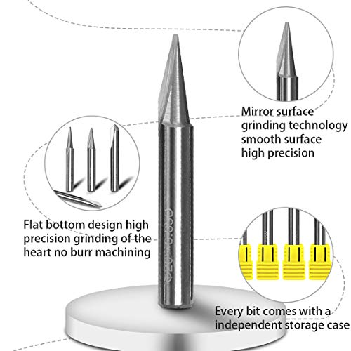 SILIVN Engraving CNC Wood Carving Router Bit 1/4 Shank 15°/20°/60°/90° Engraving Bits, 2 Flutes Straight CNC V-bit Tungsten Steel Marking Conical Engraving Router Tool - Image 4