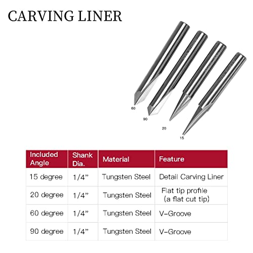 SILIVN Engraving CNC Wood Carving Router Bit 1/4 Shank 15°/20°/60°/90° Engraving Bits, 2 Flutes Straight CNC V-bit Tungsten Steel Marking Conical Engraving Router Tool - Image 5