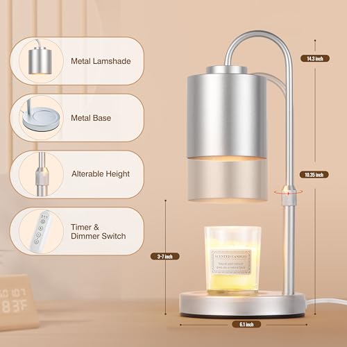 CASTLELIFE Candle Warmer Lamp with Timer Dimmer Height Adjustable Electric Wax Melt Warmer for Jar Candles Gifts for Mom Home Decor Silver - Image 3