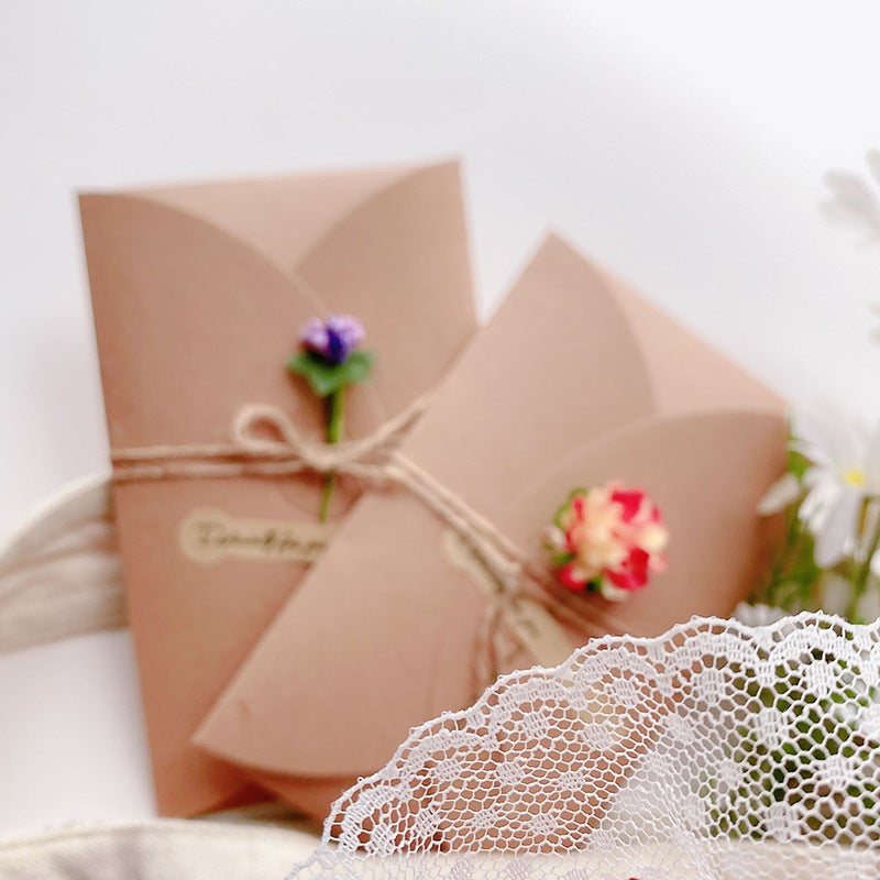Retro Kraft Paper Dried Flower Greeting Card Creative Casual Diy Birthday Women'S Day Mother'S Day Blessing Card - Image 2