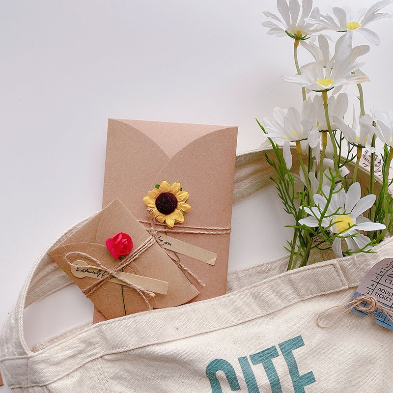 Retro Kraft Paper Dried Flower Greeting Card Creative Casual Diy Birthday Women'S Day Mother'S Day Blessing Card - Image 3