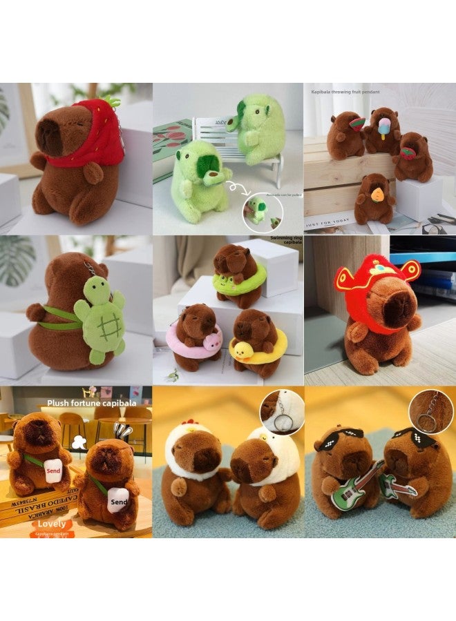 Capibala Capybara Pop Circle Turn Tail Blow Bubble Pull Nose Tortoise Plush Toy Pendant-Color:Capybara Snap Circle Brown Turning Wings-Height:Four-link Chain