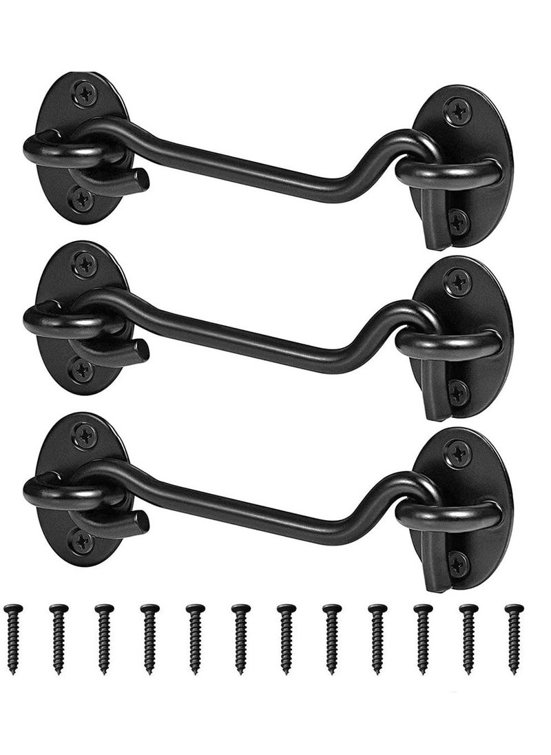 3Pack Privacy Hook and Eye Latch Door Latch 4” for Upgrade Heavy Duty Barn Door Lock, Gate Latch, Cabin Hooks with mounting Screw, Best for Sliding Door, Bathroom, Window (Black) - Image 1