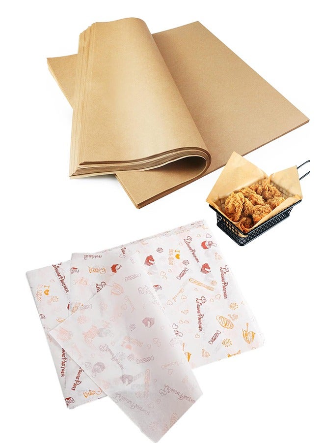 ورق مقاوم للزيت، 200 ورقة من ورق التعبئة والتغليف، ورق مرفق لسلة الطعام، والكعك، والخبز، والبطاطس المقلية، وسندويشات، والبيتزا، والهامبرغر والكلاب الساخنة (36 × 26 سم) - Image 1