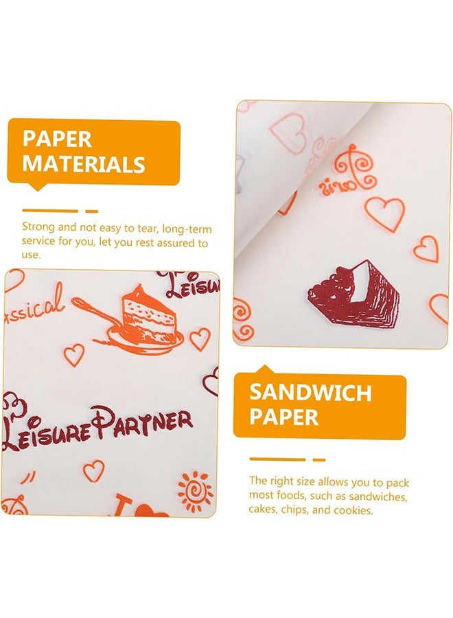 ورق مقاوم للزيت، 200 ورقة من ورق التعبئة والتغليف، ورق مرفق لسلة الطعام، والكعك، والخبز، والبطاطس المقلية، وسندويشات، والبيتزا، والهامبرغر والكلاب الساخنة (36 × 26 سم) - Image 3