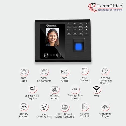 Team Office Touch-Less Face Attendance Device with Cloud Attendance Software (Face + Wi-Fi), Black - Image 5