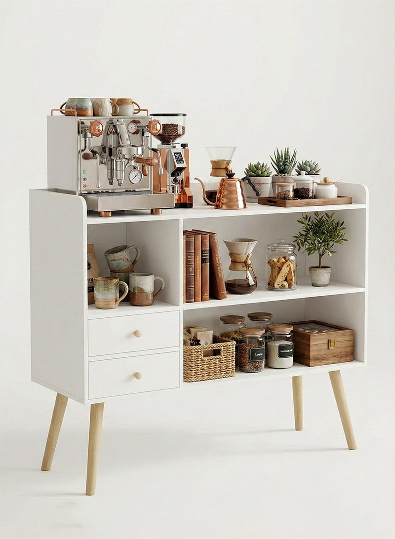 AGD Coffee Corner with Storage, Modern Side Buffet Storage Cabinet with Drawer with Removable Space Divider, Decorative Center Table for Home, 100 x 35 x 90cm, Wood, White - Image 1
