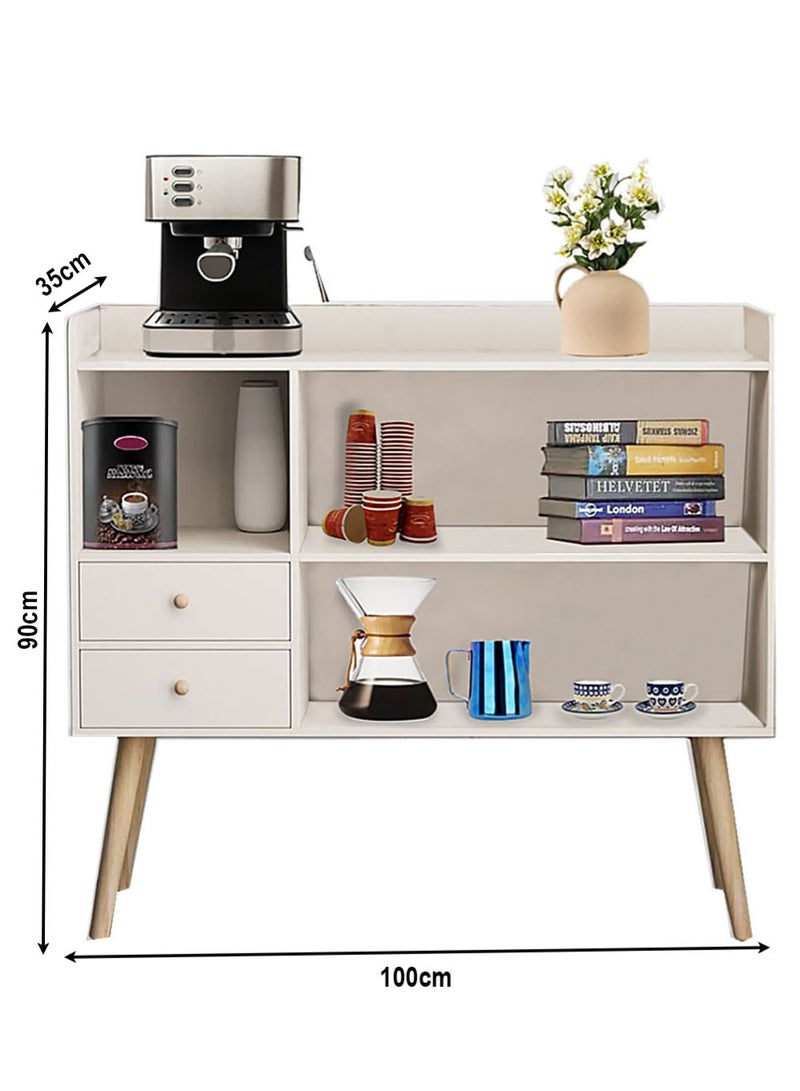 AGD Coffee Corner with Storage, Modern Side Buffet Storage Cabinet with Drawer with Removable Space Divider, Decorative Center Table for Home, 100 x 35 x 90cm, Wood, White - Image 5