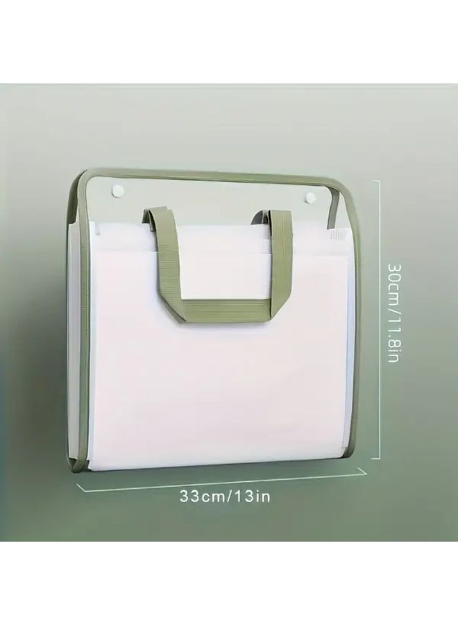 13 Pocket Expanding File Organizer Green Durable PVC Waterproof Portable A4 Folder Handheld Design For Students Office Home Storage - Image 2