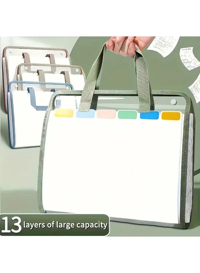 13 Pocket Expanding File Organizer Green Durable PVC Waterproof Portable A4 Folder Handheld Design For Students Office Home Storage - Image 4