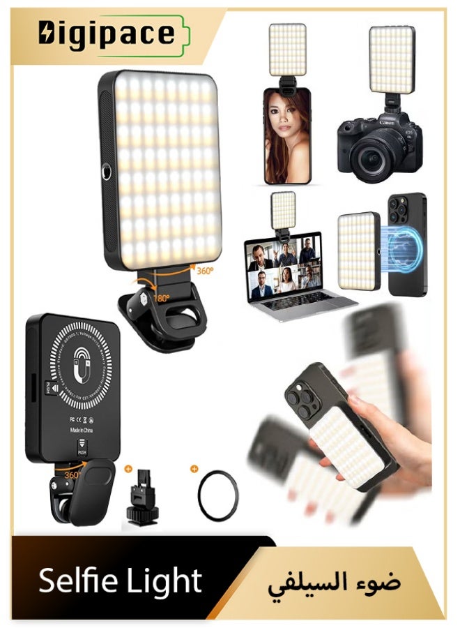 Digipace Portable Magnetic Selfie Light, 128 Beads LED Fill Light with 3 Modes, 10 Brightness Levels Camera Light, 2000mAh USB-C Rechargeable, Video Light for Phone Camera, Video Recording, Vlogging (Clip-On) - Image 1