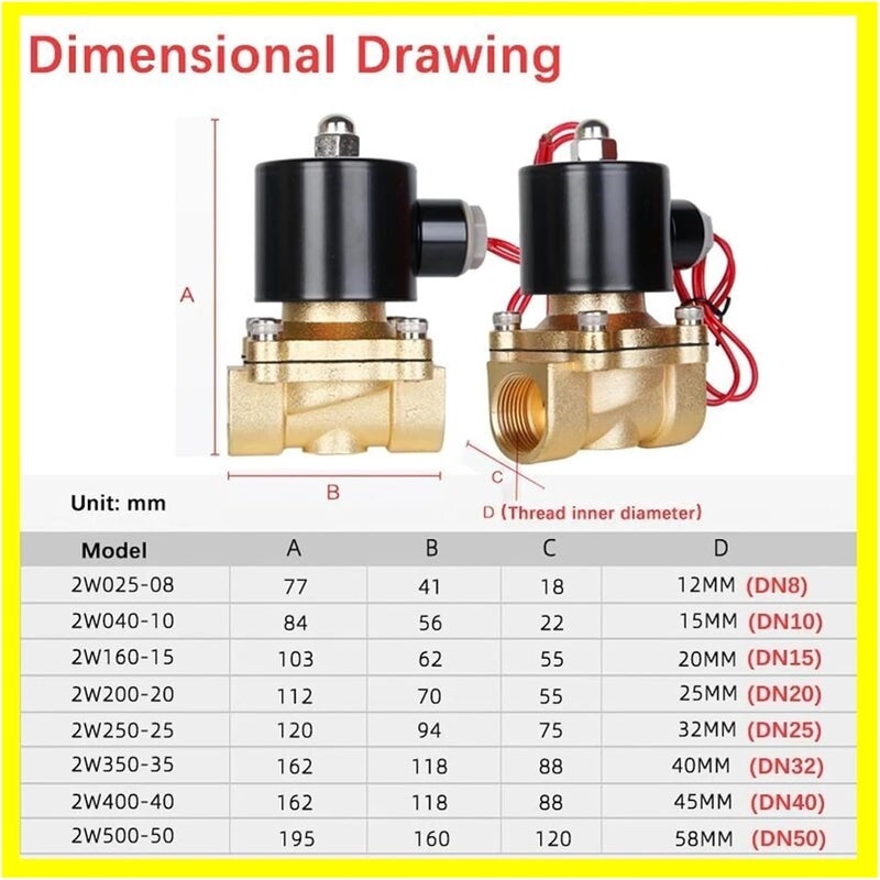 صمام كهرومغناطيسي 1/4"، 3/8"، 1/2"، 3/4"، DN8/10/15/20/25/50، مغلق بشكل طبيعي، يعمل بالهواء المضغوط للماء، الزيت، الهواء، الغاز، جهود 12V، 24V، 110V، 220V (DN25، AC110V) - Image 4