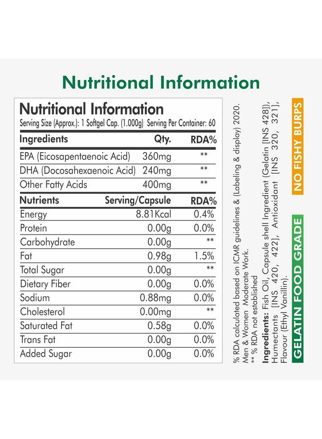 FYTIKA زيت السمك أوميغا 3 FYTIKA 1000 ملغ | كبسولة أحماض دهنية أوميغا 3 غنية بـ EPA 360 ملغ + DHA 240 ملغ وأحماض دهنية أوميغا أخرى 400 ملغ (180 كبسولة) - Image 4