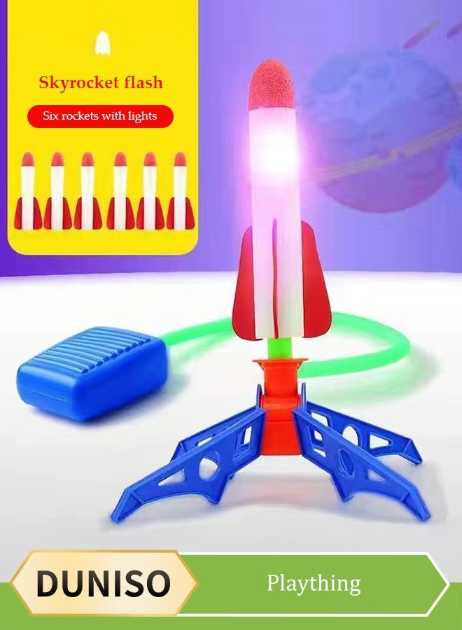 DUNISO Rocket Launcher for kids, foam light rocket launching toy, stepping on jump rockets, with six rockets and launching pads, suitable for boys and girls aged 3 to 12 - Image 1