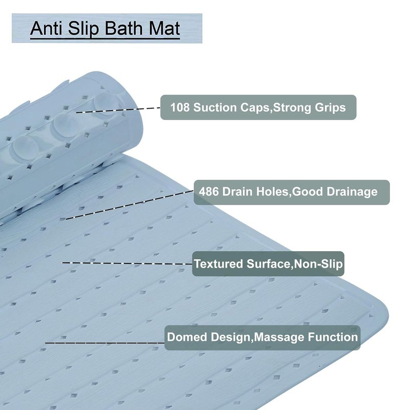 SHRBI Non Slip Bathroom Mat Bathtub Mat Shower Mat Bath Mat with Suction Cups for Toddler Senior Shower Bathroom Floor Mat Gray - Image 4