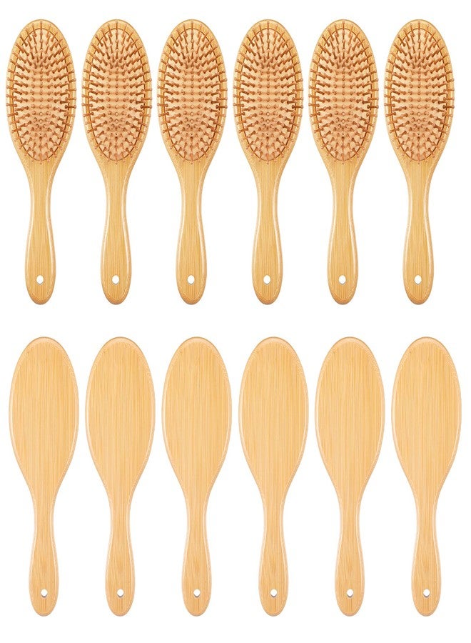 Kifmurase 12 Pcs Bamboo Hair Brush Bulk Natural Wooden Paddle Brush Scalp Massage Bamboo Bristles Anti Static Wooden Hairbrush for Women Men Wedding Gift, Stimulates Scalp for Hair Growth (Oval) - Image 1